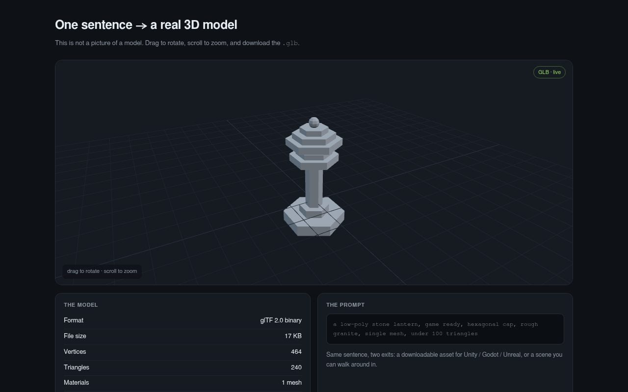 Text to 3D — Live Generated Model (Test)
