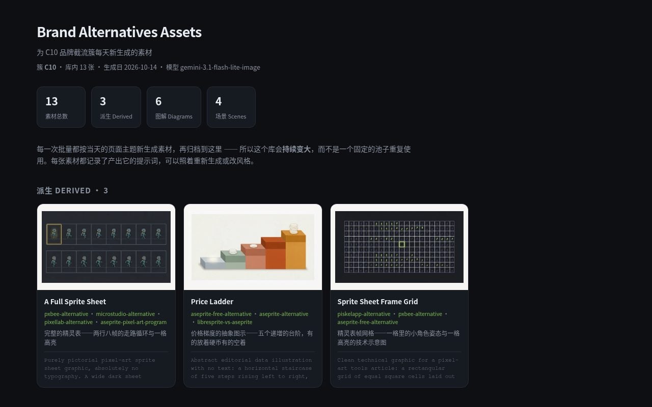 Brand Alternatives Assets — 13 张每日新生成的素材