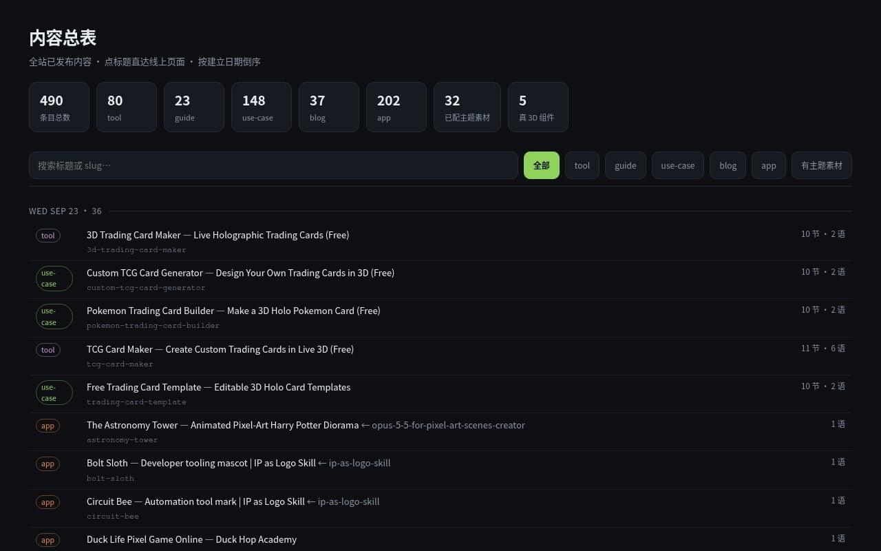 内容总表 — Content Index (490 items)